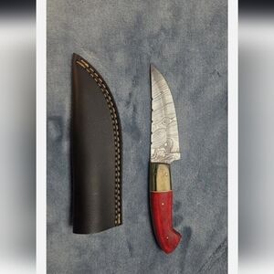Damascus Custom knife with leather Sheath
